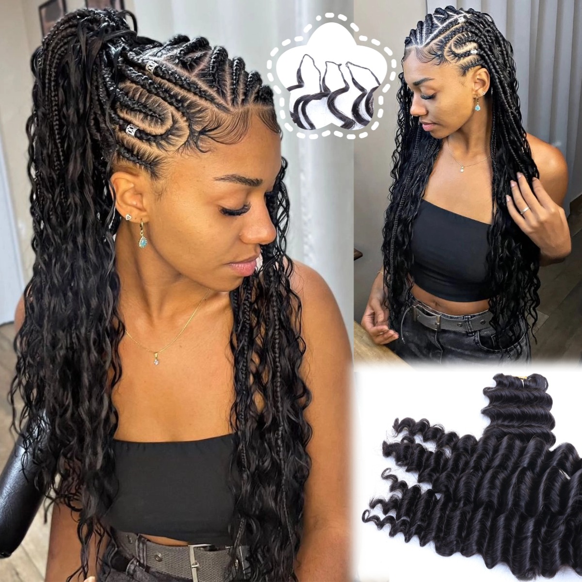 Natural Black Deep Wave Feathe - Feather Hair Extension ulasan dan harga
