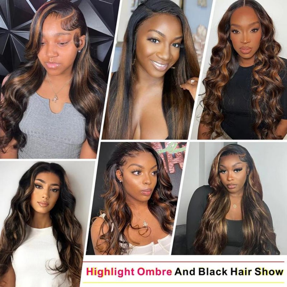 P1B30 Highlight Ombre Body Wav - Lace Front Wig ulasan dan harga