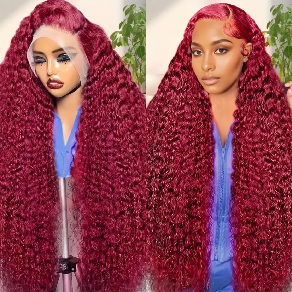 200 Density Burgundy Deep Wave - Lace Front Wig ulasan dan harga